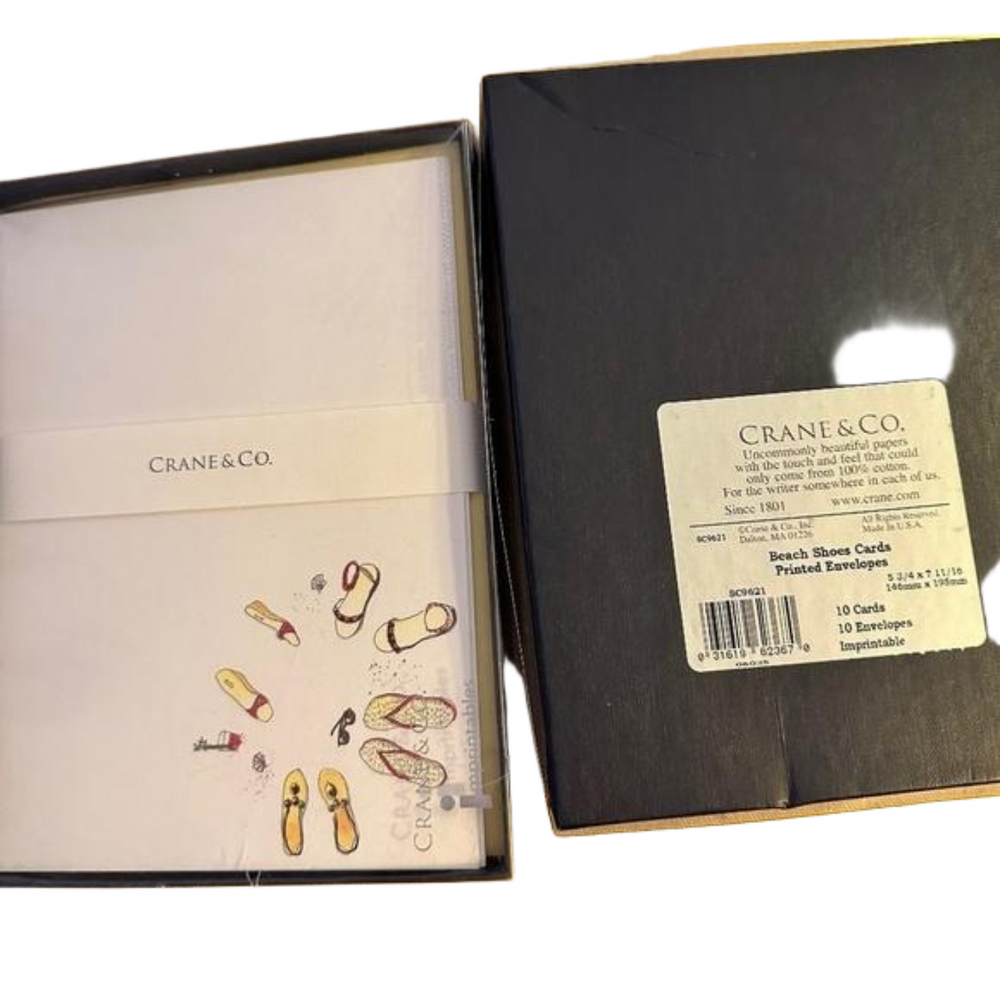 Crane & Co. Beach Shoes Printed Note Cards and Envelopes 2 Sets of 10 - NWT